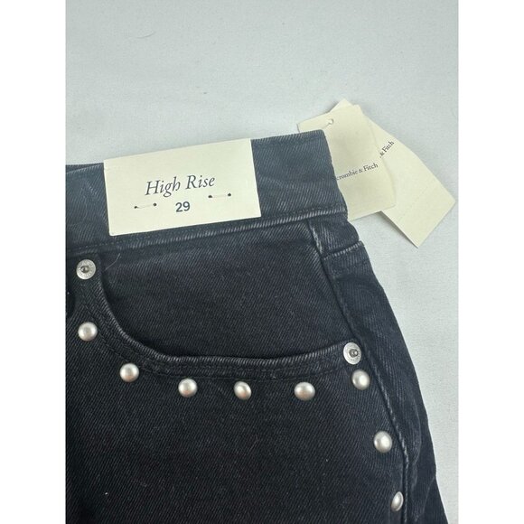 NWT Abercrombie and Fitch Women’s Black Denim Studded Mini Skirt Size 29 - Picture 5 of 10